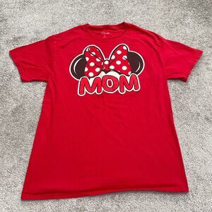 Disney Minnie Mouse Graphic T-Shirt Womens Medium Red Crew Neck Cotton Mom Tee